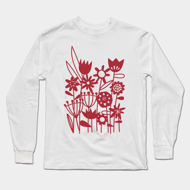 Flower Meadow Papercut Long Sleeve T-Shirt by NicSquirrell